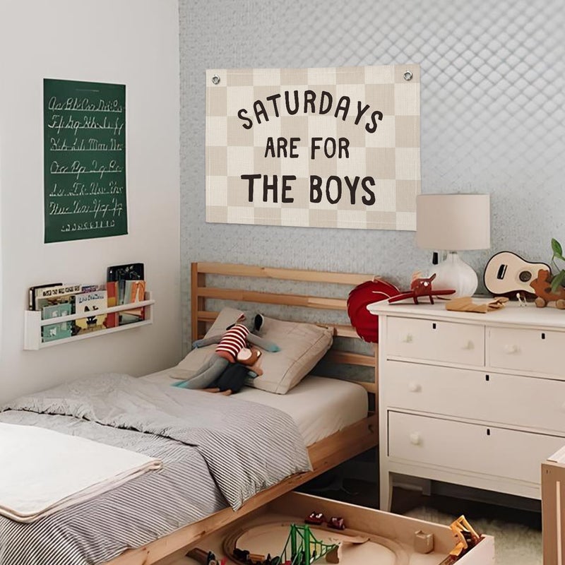 Wheatwin Boys Banner Flags for Bedroom, Linen Canvas Banner Wall Hanging Flag Decor for Boy Room Playroom Dorm - Image 2
